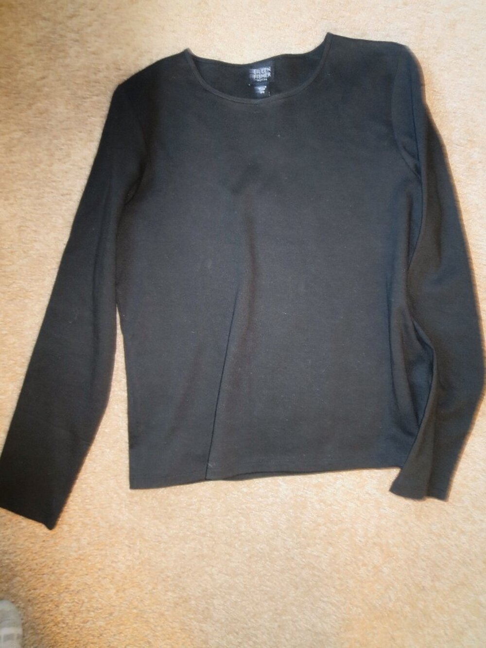 Eileen Fisher Black Long Sleeve Crew Neck Top 100%  Cotton  Size=PS